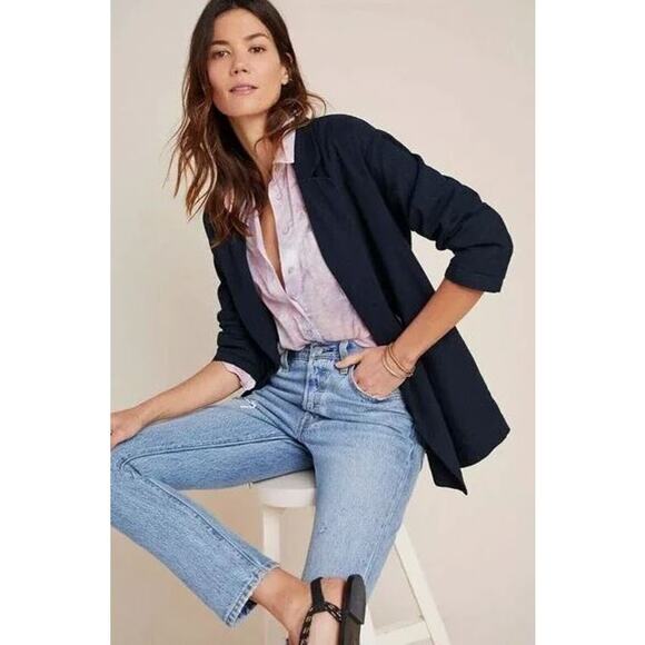 Anthropologie Amadi Kayne Double Breasted Blazer Navy Blue Women's Size Small - Picture 3 of 16